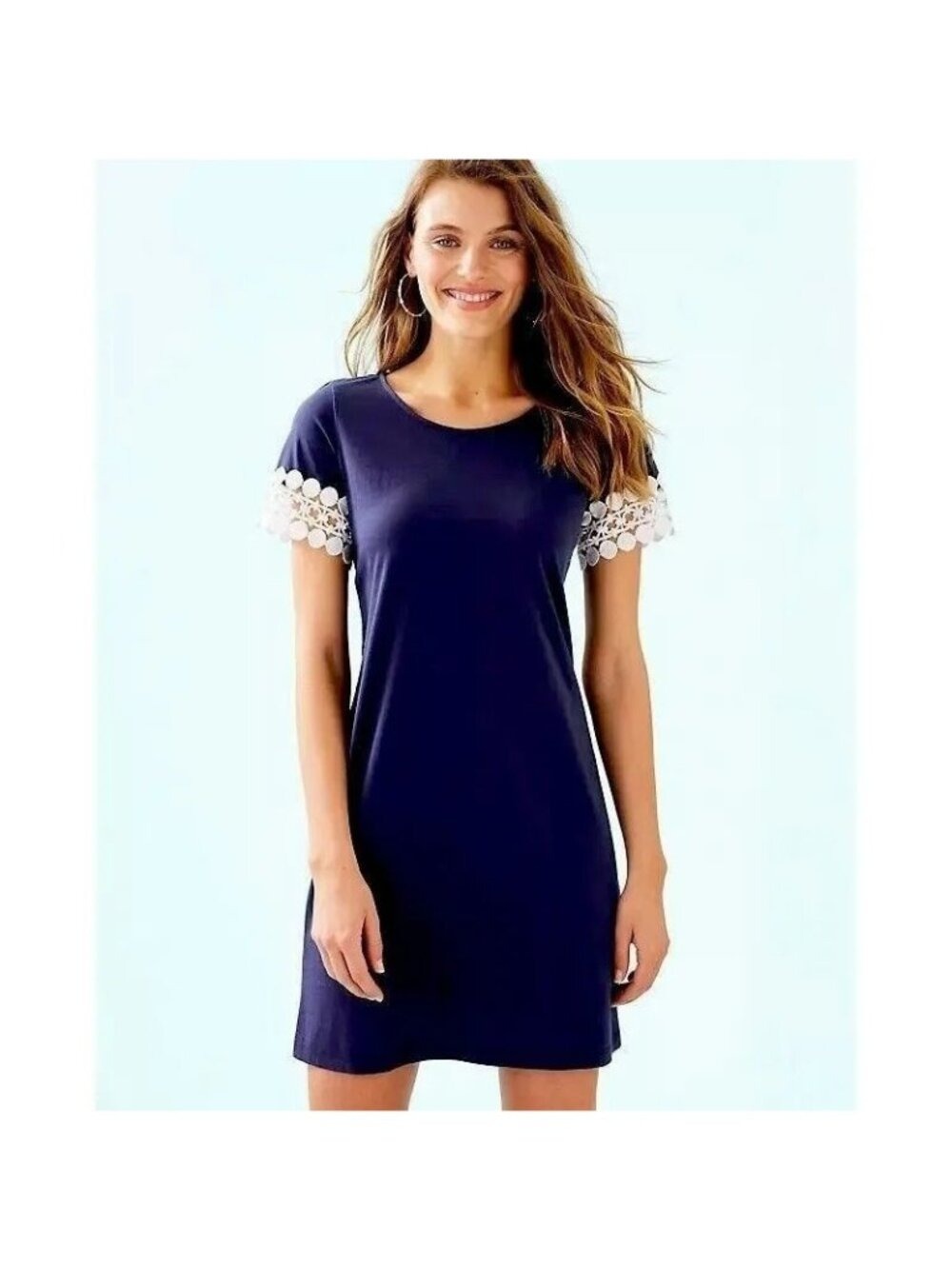 Lilly Pulitzer Navy Dress With White Lace Sleeves - 100% Pima Cotton XS
